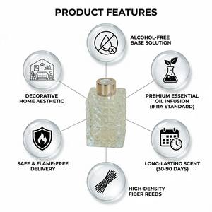 Luxury Textured Glass <b>Reed</b> <b>Diffuser</b> Set Diamond Pattern <b>For</b> Modern Home Decor Wholesale Private Label Premium Metallic Set - Product Image 3