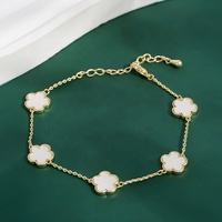 Nueva joyería de moda ajustable chapado en oro cinco hojas trébol enlace cadena pulsera pendientes collar conjunto de joyería para mujer
