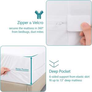 Premium transpirable suave algodón Terry superficie 100% impermeable colchón cubierta lavable protector de colchón con cremallera - Product Image 3