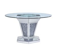 Nouvelle table à manger ronde en argent avec plateau en verre trempé effet diamant broyé