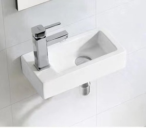 <span class=keywords><strong>Lavabo</strong></span> Rettangolare Moderno Sospeso a Parete con Foro Singolo, Lavandino da <span class=keywords><strong>Bagno</strong></span> in Ceramica di Piccole <span class=keywords><strong>Dimensioni</strong></span> per Lavaggio Mani - Product Image 2