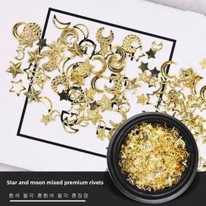 Fabricante al por mayor 3D Nail Art Accesorios Estrella y Luna Diamantes de imitación Hollow Frosted Crescent Moon Studs Parches para uñas - Product Image 2
