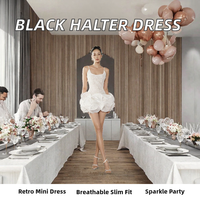 Robe Courte Noire Halter de Haute Qualité 2026 Printemps Sans Manches Patchwork Maille Plissée Unie Décontractée Vintage pour Fête d'Anniversaire