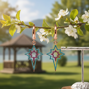 Trendy Hollow Pole <b>Star</b> Turquoise Stone Design Earring Wholesale Handcrafted Silver for Woman Earring - Product Image 3