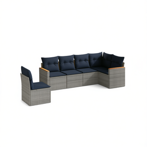 Ensemble de canapés de jardin en polyrotin gris avec coussins, 6 places, mobilier d'extérieur, design contemporain - Product Image 1