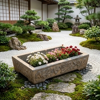 Pot Bonsai Batu Kapur Kasar Vintage Bentuk Persegi Panjang, Pot Tanaman Batu Buatan Tangan Solid, Dekorasi Taman Zen Balkon Teras