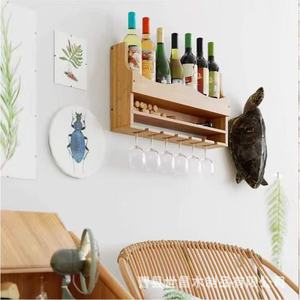 Estante de vino de madera para montar en la pared, de pino, de 1 nivel, con soporte para copas, para almacenamiento y exhibición en la cocina del hogar. - Product Image 3