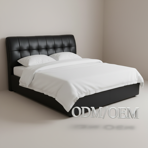 <span class=keywords><strong>Lit</strong></span> rembourré en cuir véritable moderne avec grand espace <span class=keywords><strong>de</strong></span> rangement, tête <span class=keywords><strong>de</strong></span> <span class=keywords><strong>lit</strong></span> ergonomique, cadre robuste et écologique, facile à assembler - Product Image 2