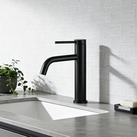 Keran Wastafel Kamar Mandi CE Modern Matte Black, Mixer Air Panas Dingin, Terpasang di Dek, Bahan Stainless Steel, Satu Lubang