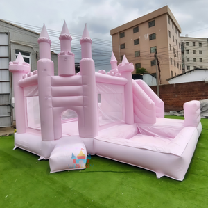 Château gonflable rose facile à installer avec toboggan et piscine à balles, en PVC durable, <span class=keywords><strong>pour</strong></span> mariages, divertissement en plein air, équipement <span class=keywords><strong>de</strong></span> jeu sûr <span class=keywords><strong>pour</strong></span> les enfants - Product Image 1