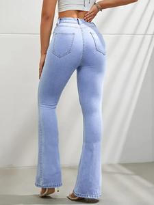Vintage American Style Mid-<b>waist</b> Flared <b>Jeans</b> Slimming Smoothing Women's <b>Elastic</b> Denim Trousers Fashionable Retro Leggings - Product Image 1