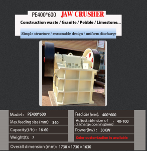 เครื่องบดกราม EU รุ่นขายดี 400x600 มอเตอร์ AC และเกียร์ 16-60 ตัน/ชม. ขนาด 16"x24" สำหรับบดหินและกรวด - Product Image 2