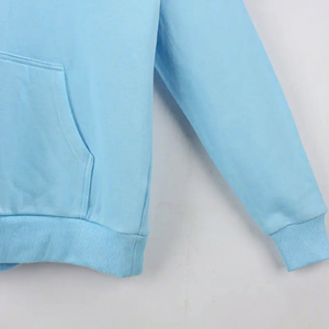 Men's Light Blue Hooded Sweatshirt Regular Fit Solid Color Casual Long Sleeve Cotton Fleece Autumn Wear - Product Image 2