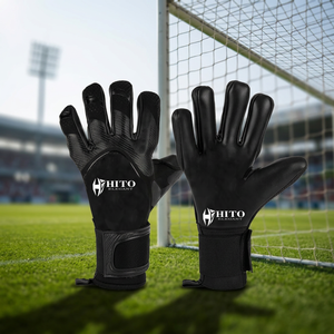 Hot Selling Custom Design Black Kint Soccer Goalkeeper <b>Gloves</b> with 4mm German Latex Medius Cut Germaan Latex Emboss - Product Image 5