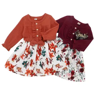 Girls Clothing Party Dress Crimson Woven Dress Names With Pictures For Girls Children's Autumn Dress Linen Cotton Frocks