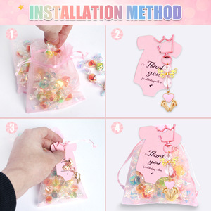 DAMAI Crown Zinc Alloy Baby Feet Heart Keychain Baby Shower Favors Set with Thank You Tag Organza <b>Bags</b> Gender Reveal Gift - Product Image 5