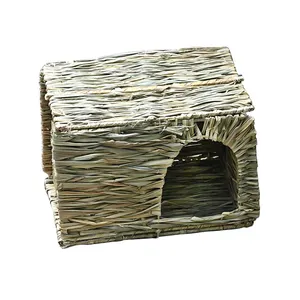 Groothandel konijnen schuilplaatsen-Dierbenodigdheden Spot Huisdier Nest Stro Konijn Kooi Inklapbare Natuurlijke Stro Konijn Nest Hideout Huis