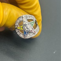 Bague de Maîtresse Maçonnière OES de l'Ordre de l'Étoile d'Orient avec émail coloré, bijoux OES Étoile d'Orient, bague entièrement sertie de pierres
