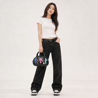 Mini sac à main gothique en cuir grainé litchi personnalisé pour femme, avec patch croisé et quincaillerie argentée, double fermeture éclair, fabricant OEM