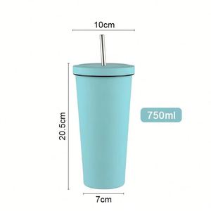Tasse Thermos Isotherme en Acier Inoxydable 750 ml avec Logo Personnalisé, Peinture Caoutchoutée, pour Café, Lait, Thé, avec Paille Intégrée – Design Tendance - Product Image 2