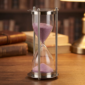 Modern Nautical Style Brass Sand Timer <b>Pink</b> with Nickel Finish Handmade for Desk Office Decor - Product Image 3