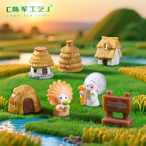 Micro-paesaggio Weij, piccole figurine della cultura Liangzhu, casa delle bambole, casetta con tetto di paglia, accessori decorativi fai da te, piccole decorazioni in resina - Product Image 2
