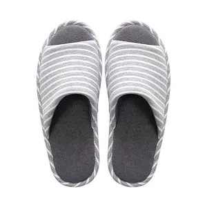 Customized Japanese Style Stripe Design Fly Edge Indoor Slipper Soft Sole Anti Slip Silent Home Slippers For Men Women