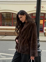 Abrigo de Piel Sintética de Zorro para Mujer Zeyu, con Cintura Ajustable y Cuello Chal, Chaqueta Cálida de Invierno, Abrigos de Piel Sintética Ecológicos para Mujer, ODM/OEM