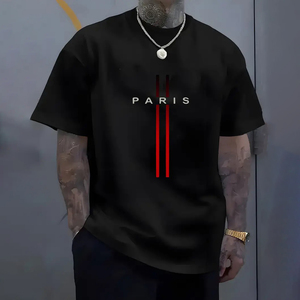 T-Shirt Casual da <span class=keywords><strong>Uomo</strong></span> in Poliestere con Stampa a Lettere Parigine a Sublimazione, Maglietta Estiva a Maniche Corte Leggermente Elasticizzata - Product Image 1