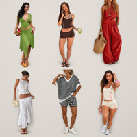 Ensemble décontracté d'été 2 pièces pour femme : short tissé et débardeur col en V, couleur unie, respirant, polyester/coton, coupe classique, vêtements de sport