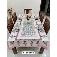 Nappe de table moderne à motifs floraux en coton 100% imprimée à la main avec serviettes pour 8 personnes