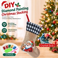 Peinture diamant DIY avec motifs Père Noël et chaton, motif rond, pour chaussette de Noël, sac à bonbons de Noël et décoration suspendue pour sapin de Noël