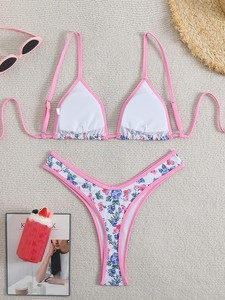 Conjunto de <span class=keywords><strong>Bikini</strong></span> de Dos Piezas con Estampado Floral para Mujer, Espalda Descubierta, Material de Nailon Ecológico, Tanga - Product Image 2