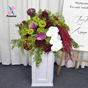 Composition florale artificielle en soie vert bordeaux, orchidées blanches, guirlande florale moderne faite à la main, décoration de cérémonie de mariage et panneau de bienvenue - Product Image 1