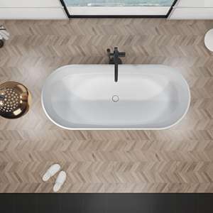 Baignoire autoportante ovale en pierre artificielle de luxe, finition mate blanche, surface solide, pour la rénovation de salle de bain moderne - Product Image 4