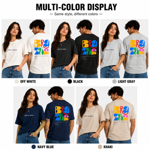 T-shirts de couple assortis OEM ODM, lettres colorées devant et derrière, tee-shirt en coton surdimensionné, logo personnalisé, design gratuit, vente en gros, fabrication - Product Image 3