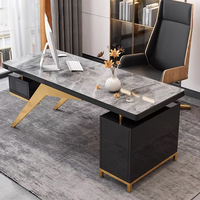 Bureau de luxe moderne Table d'ordinateur en bois de haute qualité avec grand support d'unité centrale Long cadre en métal Mobilier de bureau élégant