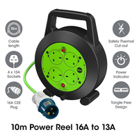 Cable de Extensión para Camping de 5/10/15 Metros, 4 Tomas de Corriente de 13A con Enchufe Británico (BS), Enrollador de Cable con Enchufe CEE y Protección Térmica
