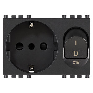 เต้ารับไฟฟ้า 2P+T 16A C16 แบบเปิด-ปิด พร้อมสวิตช์ สีเทา - Product Image 1