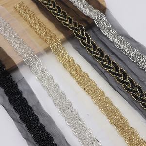 डिजाइनर ब्राइडल बेडेड पॉलिएस्टर फ्रेंच क्रिस्टल बेड्स चुंटीले कपड़े शादी के फीके ट्रिम - Product Image 1