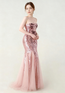 ストラップレススパンコールチュールエレガントでおしゃれなイブニングドレス宴会やパーティー - Product Image 5