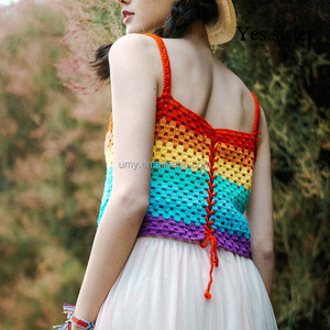 Sí. Sister Tejidos A Hippie Crochet Halter para mujer Tank Ladies Knit Cropped Vest Hippie Cotton Crop Top para mujer - Product Image 5