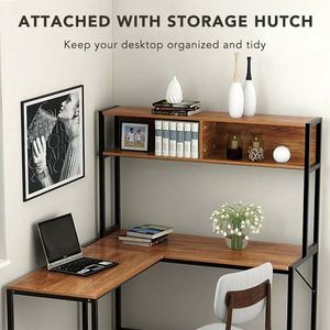 Vintage Noce Lavin a Forma di L Scrivania con Hutch Studente Gaming Scrittura Stazione di Lavoro A Casa Piccolo Ufficio Noce Massello Tavolo scrivania - Product Image 3