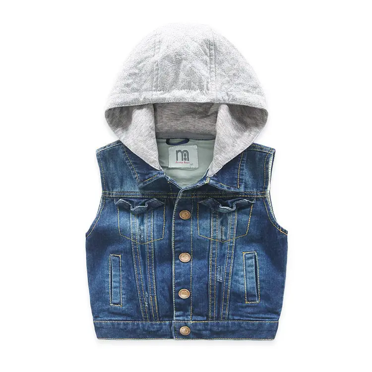 Bulk Wholesale Jackers Kid's Sleeveless Hoody Buttons Up Denim Jackets
