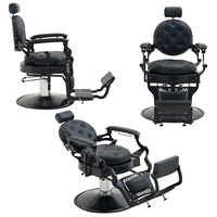Fauteuil de Barbier Classique Vintage de Luxe en Cuir Vert Foncé sur Base Noire, Mobilier de Salon, Chaise de Coiffure