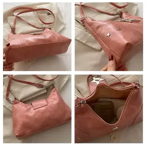 กระเป๋าสะพายไหล่ทรงโฮโบสไตล์พังก์สำหรับผู้หญิง ดีไซน์ลำลอง Y2k สไตล์สาวแซ่บ  กระเป๋าหนัง PU สะพายข้าง - Product Image 2