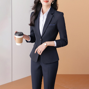 Women's Suit Set Gray Wool Blend Full Sleeve Anti-Wrinkle Formal <b>Work</b> Wear Business Interview Office Uniform Spring Autumn - Product Image 4