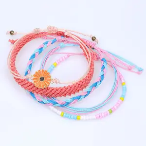 Artilady Weave Bohemian Armband Boho Handmade Woven Sunflower Wax Rope Baumwolle Armband für Frauen Schmuck