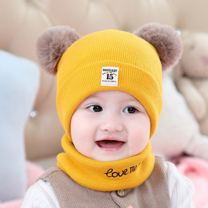 Automne et hiver tricot chapeau bébé casquette écharpe ensemble en gros chaud deux pièces bébé <span class=keywords><strong>bonnet</strong></span> en tricot ensemble - Product Image 2