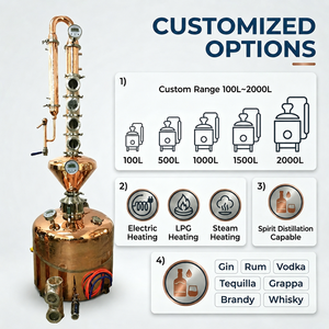 Equipo de Destilación de Alcohol de 50L, 100L, 200L, de Cobre/Acero Inoxidable, para Vodka, <span class=keywords><strong>Ron</strong></span>, Whisky, Destilador de Reflujo - Product Image 1